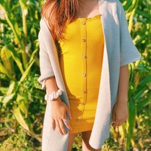 Yellow Ribbed Cami Dress with Buttons